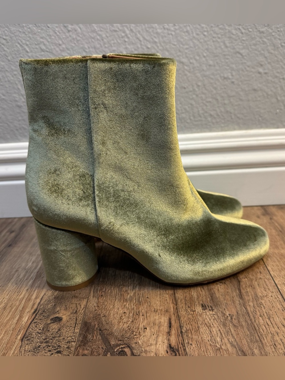 Sezane Olive Velvet Ankle Boots in size 36 (Women’s US size 6)